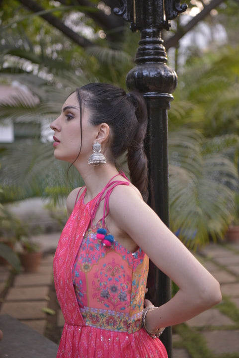 Pink printed anarkali set